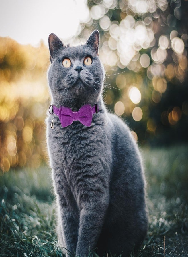 Sliverdew 2 Pcs Kitten Collar with Bell Cute Cat Collar for Girl Cats Breakaway Bowtie Cat Collars Adjustable Small Puppy Safety Collar Solid Color Plaid Pet Collar (Purple) - Image 3