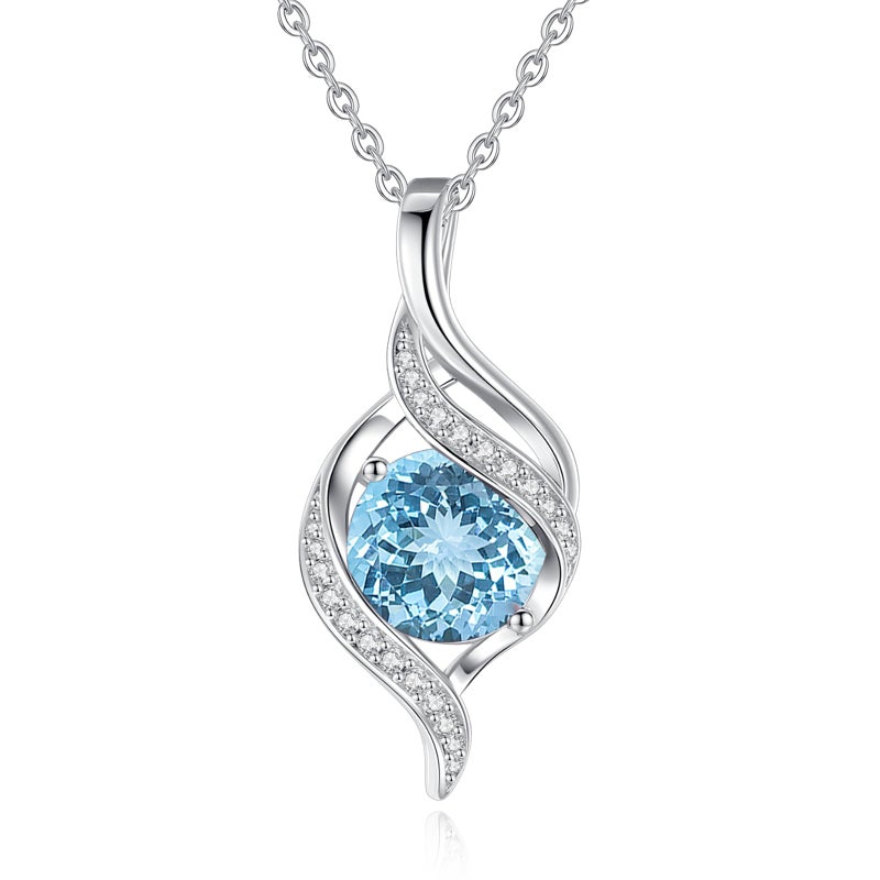 FANCIME March Birthstone Necklace for Women Round Aquamarine Necklace S925 Sterling Silver full Love Birthday Gifts for Mom Women, 16"+2" Inches - Image 1