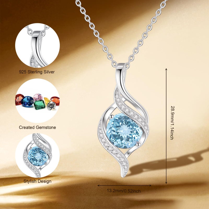 FANCIME March Birthstone Necklace for Women Round Aquamarine Necklace S925 Sterling Silver full Love Birthday Gifts for Mom Women, 16"+2" Inches - Image 2