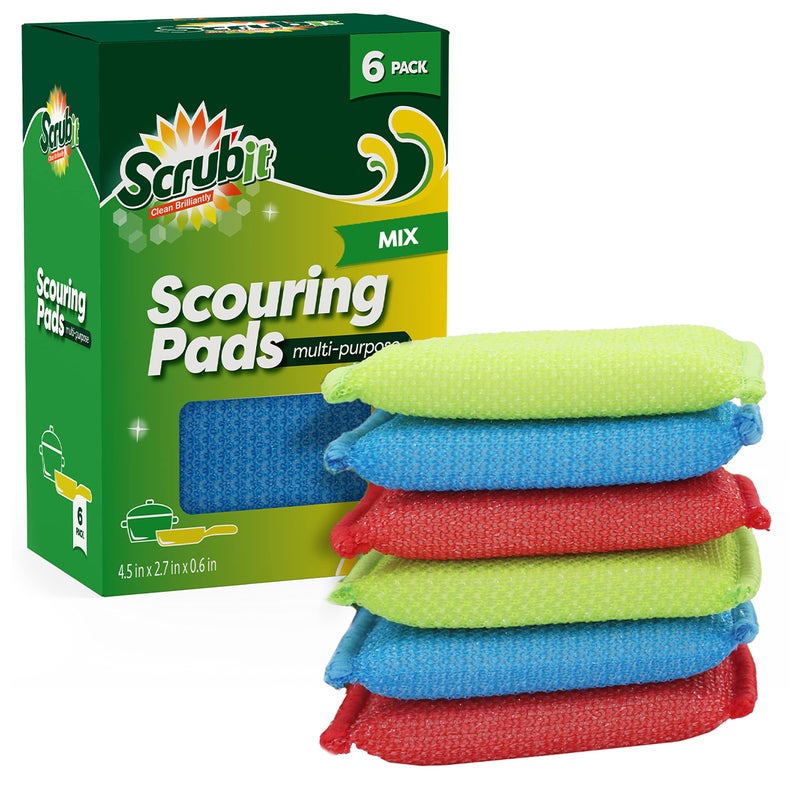 SCRUBIT Multi-Purpose Scouring Pad - Non-Scratch Cleaning Sponges for Pots, Pans, Dishes, Utensils & Non-Stick Cookware - Scrubbing Pads Use for Kitchen, Bathroom - 6 Pack Dish Sponge - (Colored) - Image 1