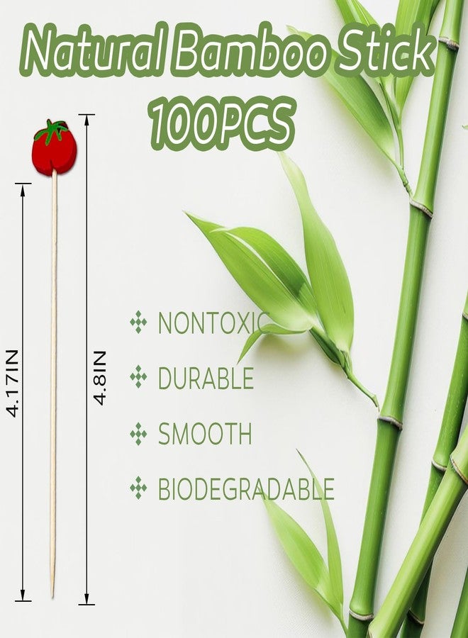 OSSIJAY 100pcs Cocktail Picks, 5.11" Long Bamboo Fruit Sticks Food Toothpicks Sandwich Appetizer Charcuterie Skewers for Birthday, Wedding, Valentines Day Decoration Party Supplies (tomato) - Image 2