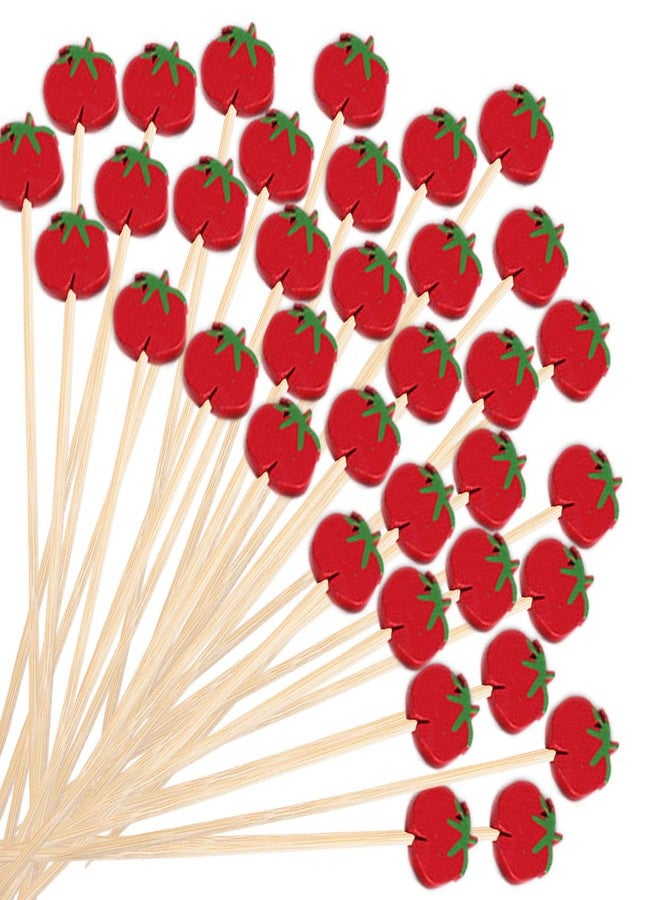 OSSIJAY 100pcs Cocktail Picks, 5.11" Long Bamboo Fruit Sticks Food Toothpicks Sandwich Appetizer Charcuterie Skewers for Birthday, Wedding, Valentines Day Decoration Party Supplies (tomato) - Image 1
