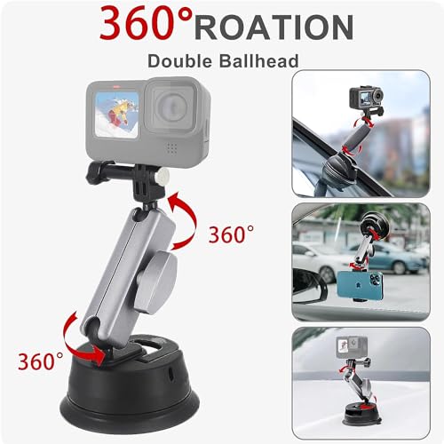 ADOFYS Aluminum Alloy Suction Cup Mount with 1/4 Thread and Phone Holder for GoPro Max Mini Hero 13 12 11 10 9 8 7 6 Insta360 DJI Action Accessories - Image 2
