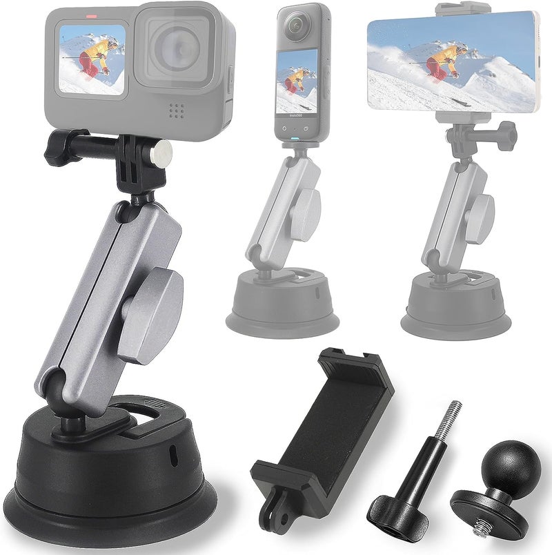 ADOFYS Aluminum Alloy Suction Cup Mount with 1/4 Thread and Phone Holder for GoPro Max Mini Hero 13 12 11 10 9 8 7 6 Insta360 DJI Action Accessories - Image 1
