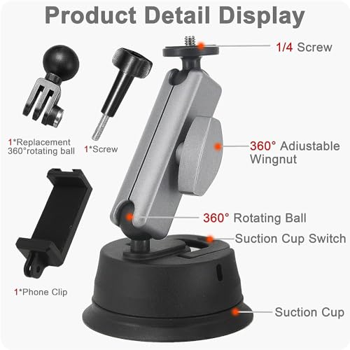 ADOFYS Aluminum Alloy Suction Cup Mount with 1/4 Thread and Phone Holder for GoPro Max Mini Hero 13 12 11 10 9 8 7 6 Insta360 DJI Action Accessories - Image 5