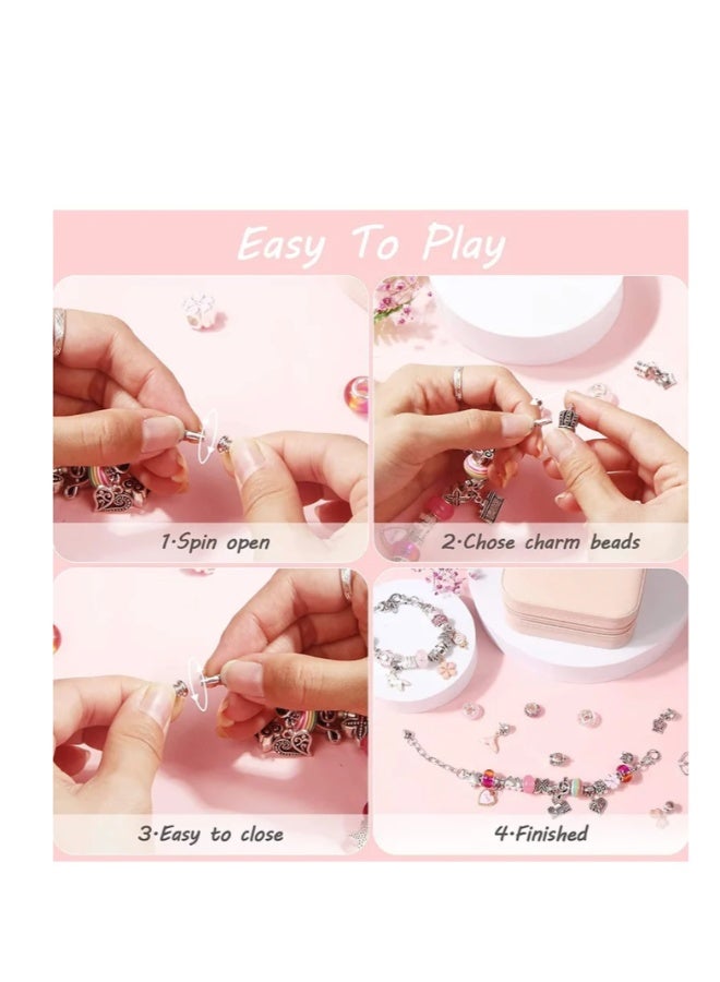 daydayup Bracelet Making Kit for Girls, 66pcs DIY Jewelry Craft Set with Charm Beads and Gift Box, Creative Art Present for Kids Ages 8-12, Adults (Pink) - Image 4