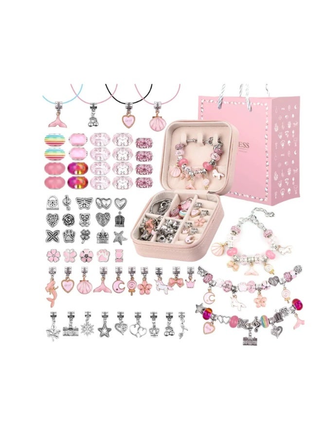 daydayup Bracelet Making Kit for Girls, 66pcs DIY Jewelry Craft Set with Charm Beads and Gift Box, Creative Art Present for Kids Ages 8-12, Adults (Pink) - Image 1