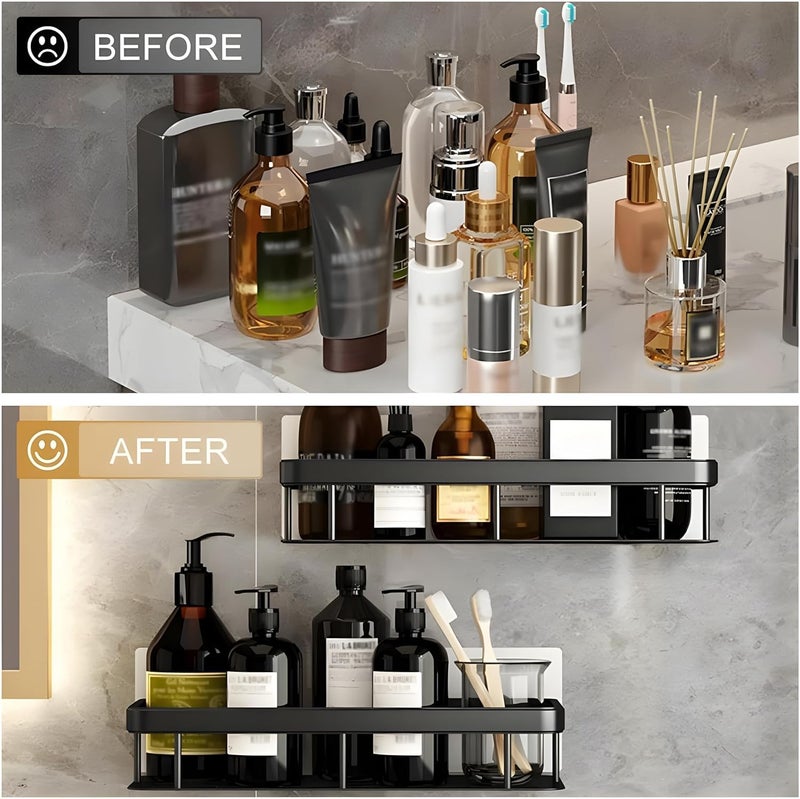 Aluminum Wall Mounted Bathroom Organiser, Floating Shelf for Wall for Bathroom Cabinet Multifunctional Large Capacity Bathroom Rack, Bathroom Shelf for Wall (Aluminium Shelf Black, Pack of 2) - Image 3