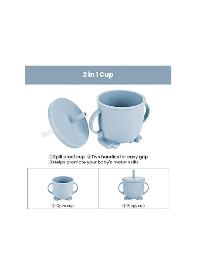 Premium Grey Blue 10 Piece Weaning Feeding Supplies for Toddlers! Bib+Plate+Suction Silicone Baby Bowls! Self Eating Utensils Set with Spoons, Bibs, Plate, Toddlers Spoon Set! Set of 10! - Image 5