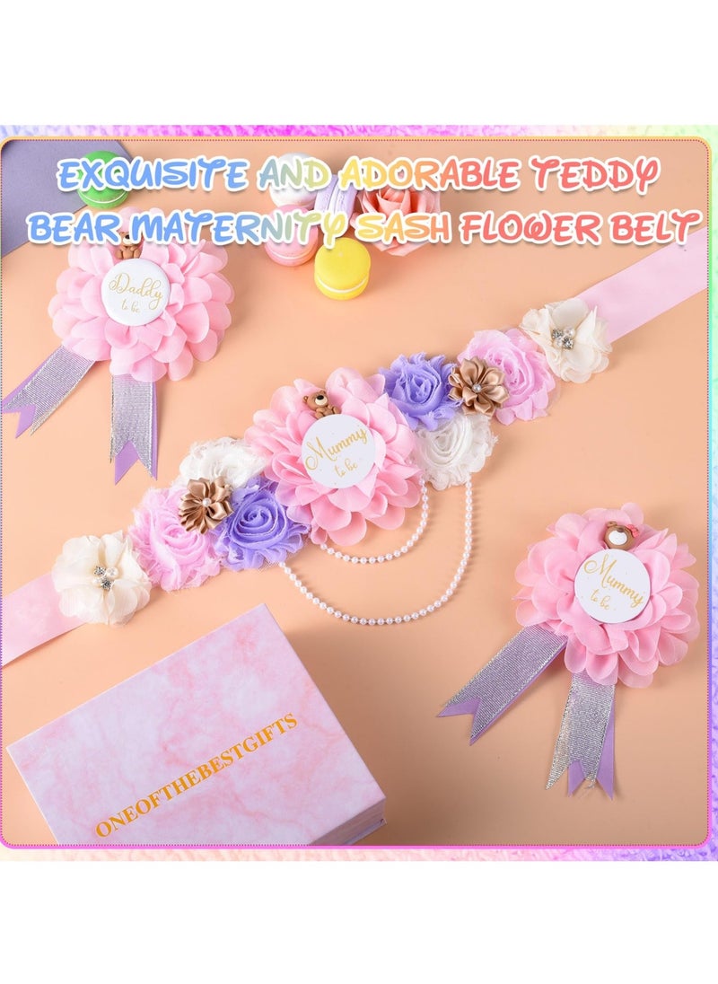 Excefore Teddy Bear Maternity Sash & to Be Corsage Pin Set, Maternity Sash Belt Mom to Be Daddy to Be Corsage Pins Baby Shower Decoration Pregnancy Photo Props Keepsake Gifts  - Image 3