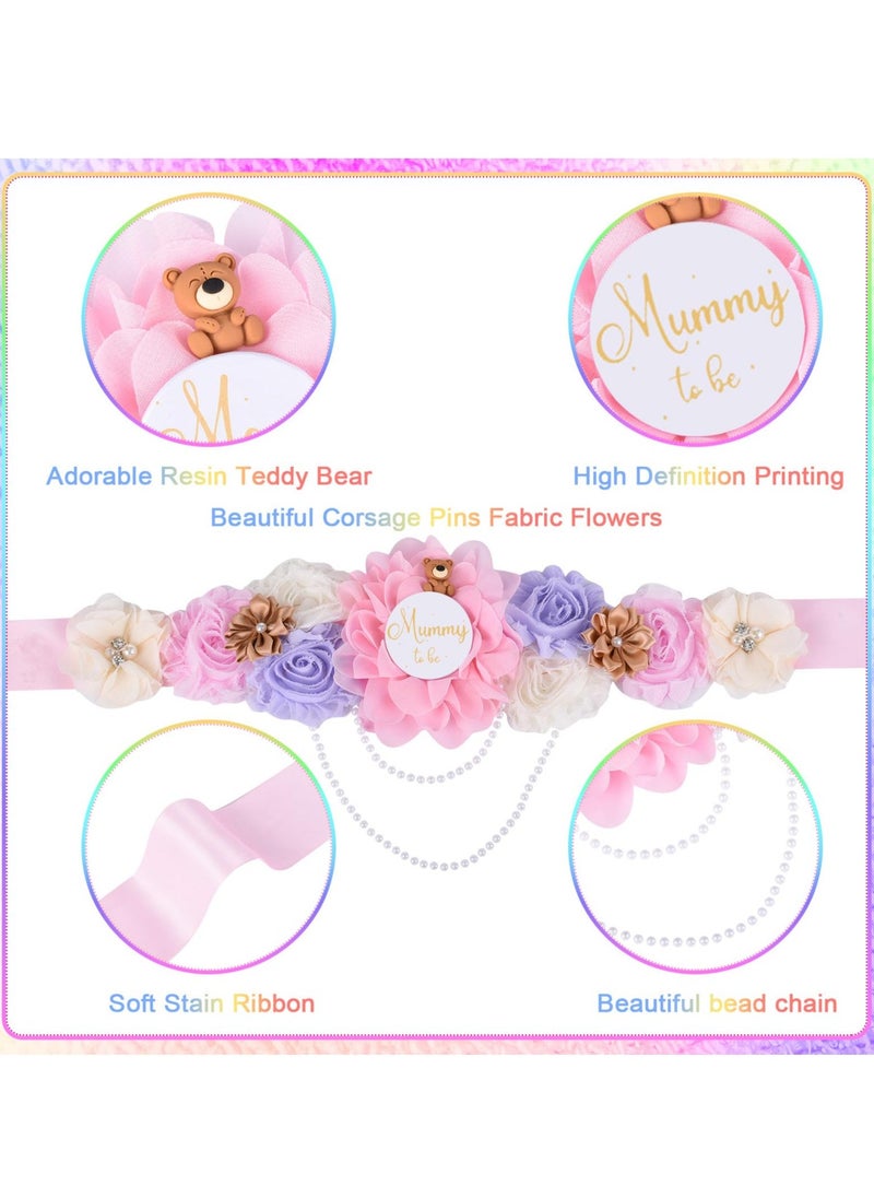 Excefore Teddy Bear Maternity Sash & to Be Corsage Pin Set, Maternity Sash Belt Mom to Be Daddy to Be Corsage Pins Baby Shower Decoration Pregnancy Photo Props Keepsake Gifts  - Image 5