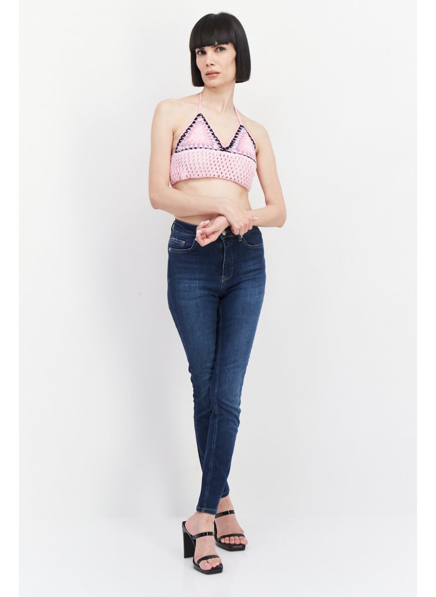 Don't Call Me Jennyfer - Women V-Neck Sleeveless Knitted Top, Pink Combo - Image 1