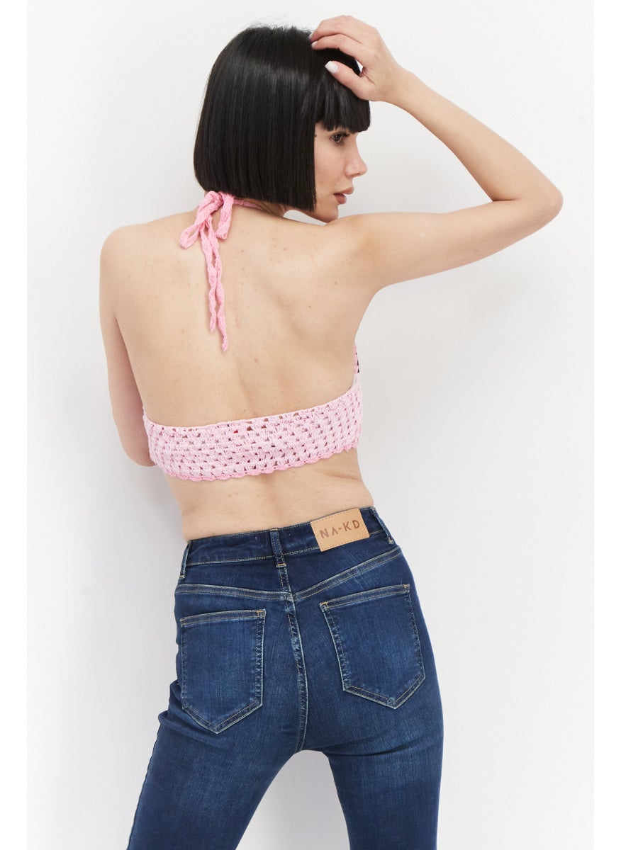 Don't Call Me Jennyfer - Women V-Neck Sleeveless Knitted Top, Pink Combo - Image 1