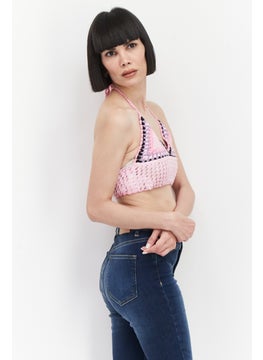 Don't Call Me Jennyfer Women V-Neck Sleeveless Knitted Top, Pink Combo  - Image 2