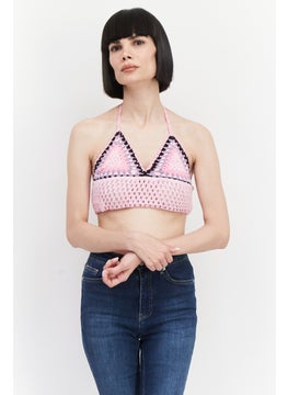 Don't Call Me Jennyfer Women V-Neck Sleeveless Knitted Top, Pink Combo  - Image 1