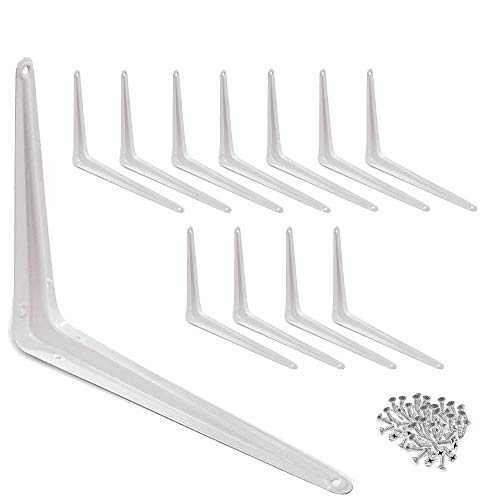 Wideskall® Metal 8" x 10" inch Wall Corner Angle Shelving Shelf Brackets, White, Pack of 12 - Image 1