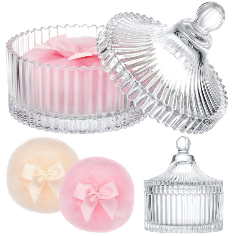 Tioncy 3 Pcs Large Body Powder Puff and Container Powder Container with Puff Crystal Case Soft Washable Reusable Velour Face Body Glitter Wet Dry MakeupSimpleClear