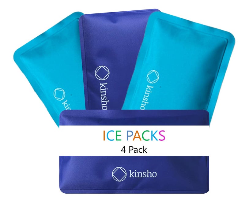 Kinsho kinsho Ice Packs for Kids Lunch Box Bag and Bento Boxes 4 Pack Set Reusable and Refreezable Soft Slim Pouches for Travel School Work or Camping Long Lasting Cold Flexible  Blue Turquoise 