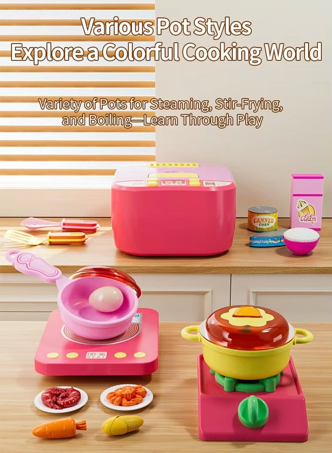 Kitchen Pretend Play Toy, Pretend Play Food for Kids Kitchen，Simulation Induction Cooker Toy with Light and Sound, Cooking Playset with Rich Accessories, Toddler Pretend Cooking Playset with Play Pots, Pans, Utensils, Cookware, Play Food Set, Toy Vegetables, Learning Gift for Girls & Boys,Ideal Gift for Kids Aged 3+ - Image 3