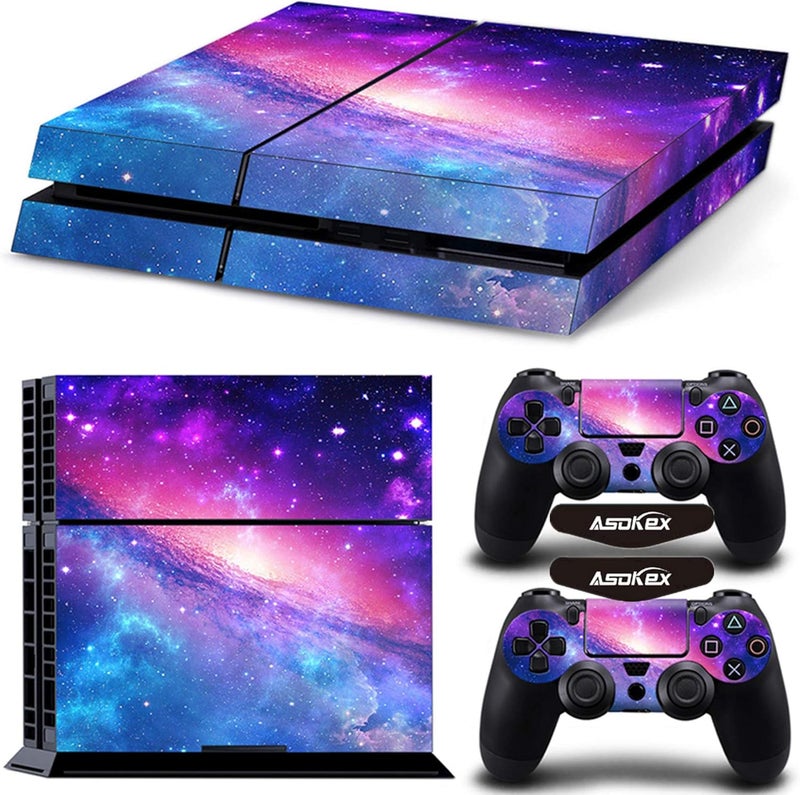 Asokex Ps4 Stickers Full Body Vinyl Skin Decal Cover for Playstation 4 Console Controllers (with 4pcs Led Lightbar Stickers) (Pink Starry Sky) - Image 1