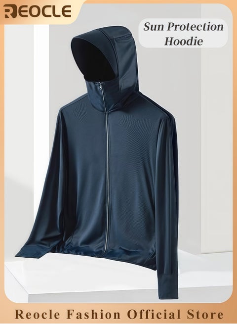 Men's Lightweight Sun Protection Clothing Long-sleeved Ice Silk Hooded Shirts Anti-UV Fishing Outdoor Clothes for Men