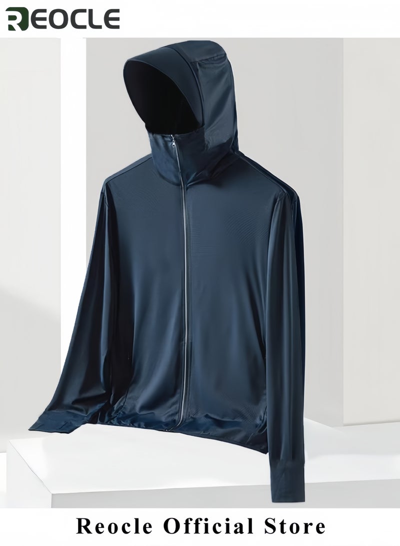 REOCLE Men's Lightweight Sun Protection Clothing Long-sleeved Ice Silk Hooded Shirts Anti-UV Fishing Outdoor Clothes for Men - Image 5