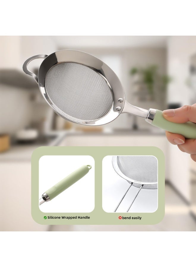 Luckam Stainless Steel Strainers Fine Mesh Sieve for Baking, Metal Strainer with Reinforced Silicone Handle, Durable and Efficient Fine Mesh Sifter for Kitchen, Small Colanders for Sifting (DIA 7.1") - Image 3