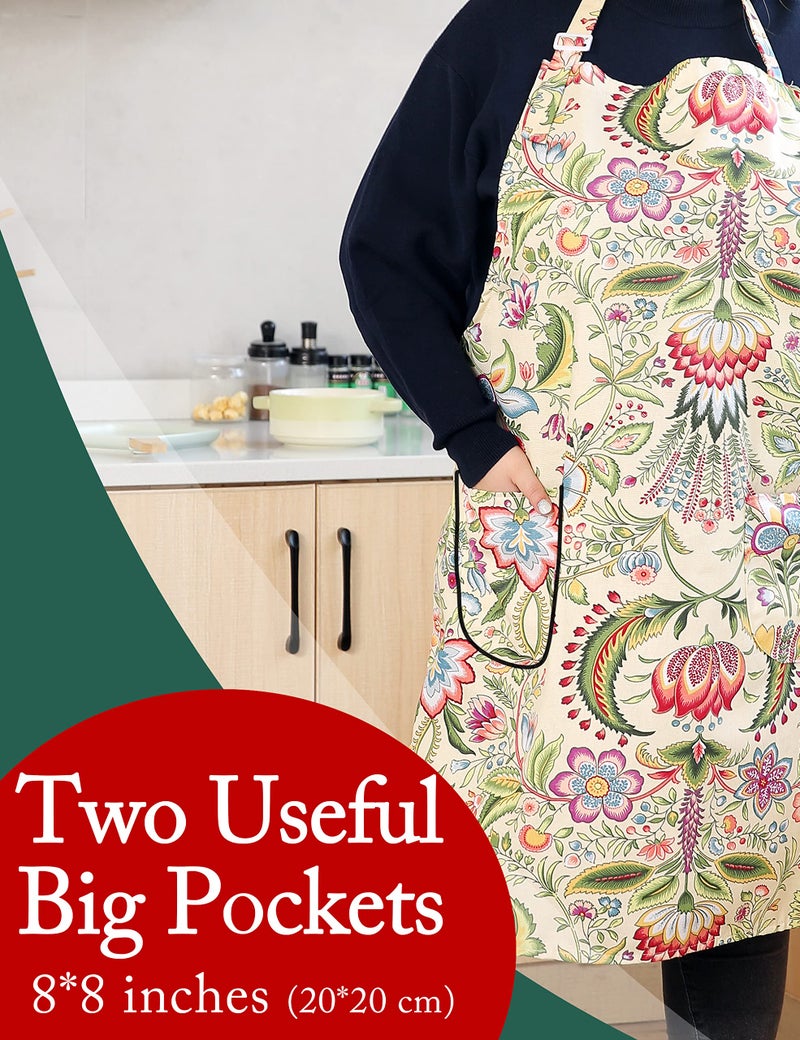 APRONNER Cotton Linen Baking Plus Size Aprons for Women with Pockets Kitchen Cooking Yellow Flowers - Image 3