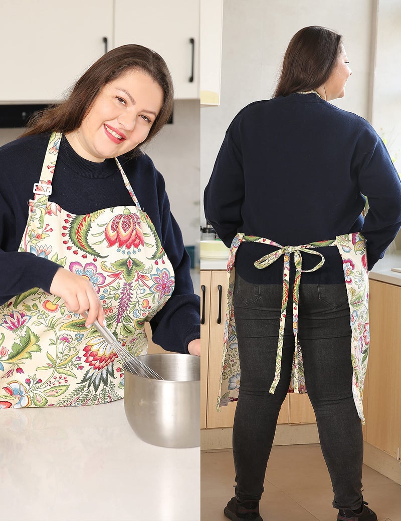 APRONNER Cotton Linen Baking Plus Size Aprons for Women with Pockets Kitchen Cooking Yellow Flowers - Image 5