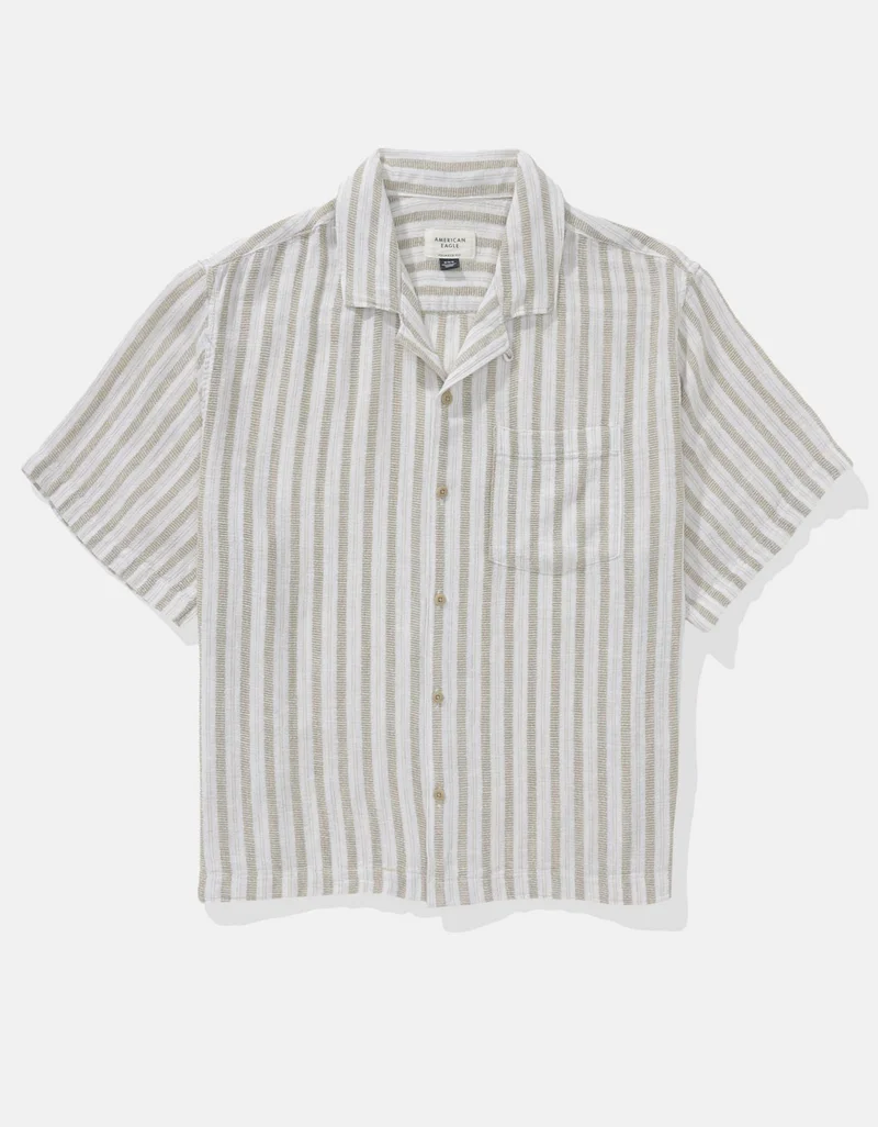 American Eagle  AE Textured Striped Button-Up Poolside Shirt for Men | Best Price UAE