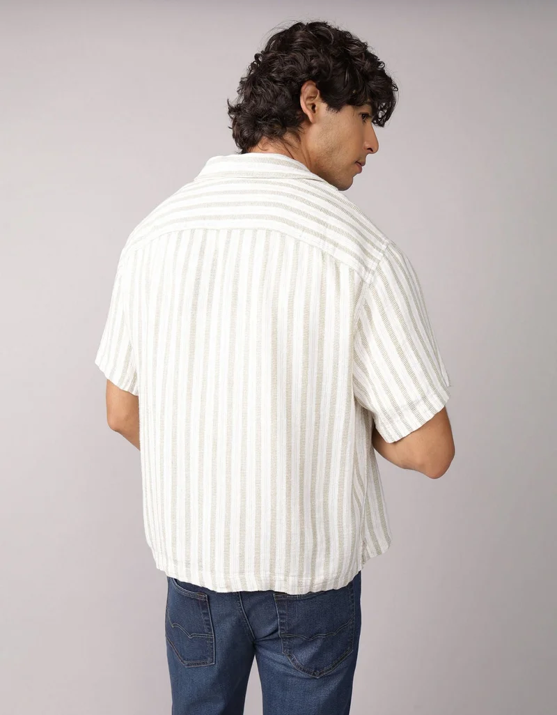 American Eagle AE Textured Striped Button-Up Poolside Shirt
