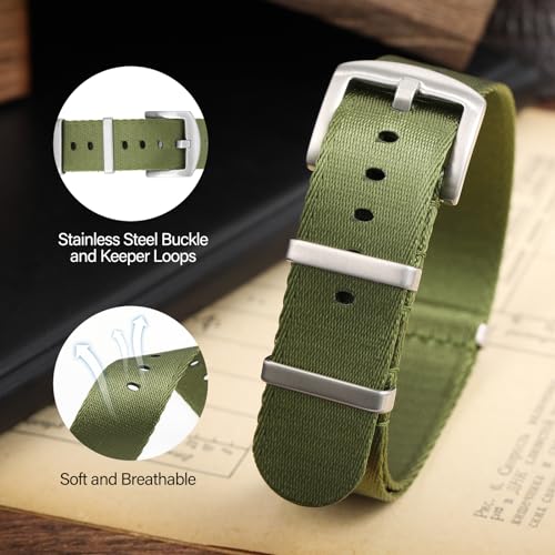 watchdives Nylon Watch Band 18mm 20mm 22mm Multicolor Replacement Watch Straps for Men Women (Silver/Army Green, 22mm) - Image 3