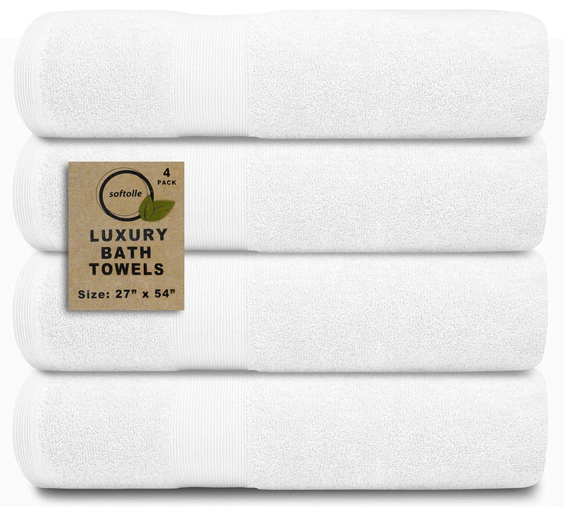 Softolle Luxury Bath Towels Set of 4 (27â€ x 54â€) | Towels for Bathroom | Super Soft | Highly Absorbent Towels for Home, Spa, Gym (White) - Image 1