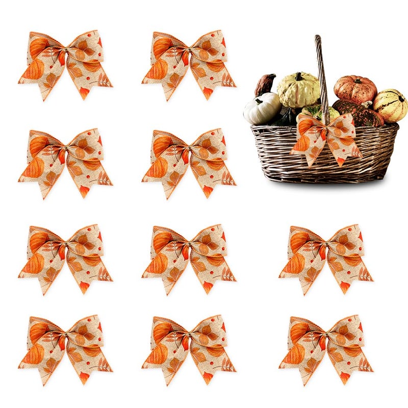 Hying Fall Bows for Wreath Thanksgiving Decor Linen Plaid Pumpkin Harvest Bows for IndoorOutdoor Use WallTree Topper Autumn Decoration Supplies - Image 2