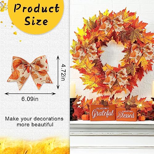 Hying Fall Bows for Wreath Thanksgiving Decor Linen Plaid Pumpkin Harvest Bows for IndoorOutdoor Use WallTree Topper Autumn Decoration Supplies - Image 3