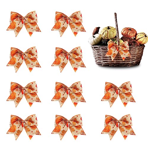 Hying Fall Bows for Wreath Thanksgiving Decor Linen Plaid Pumpkin Harvest Bows for IndoorOutdoor Use WallTree Topper Autumn Decoration Supplies - Image 1