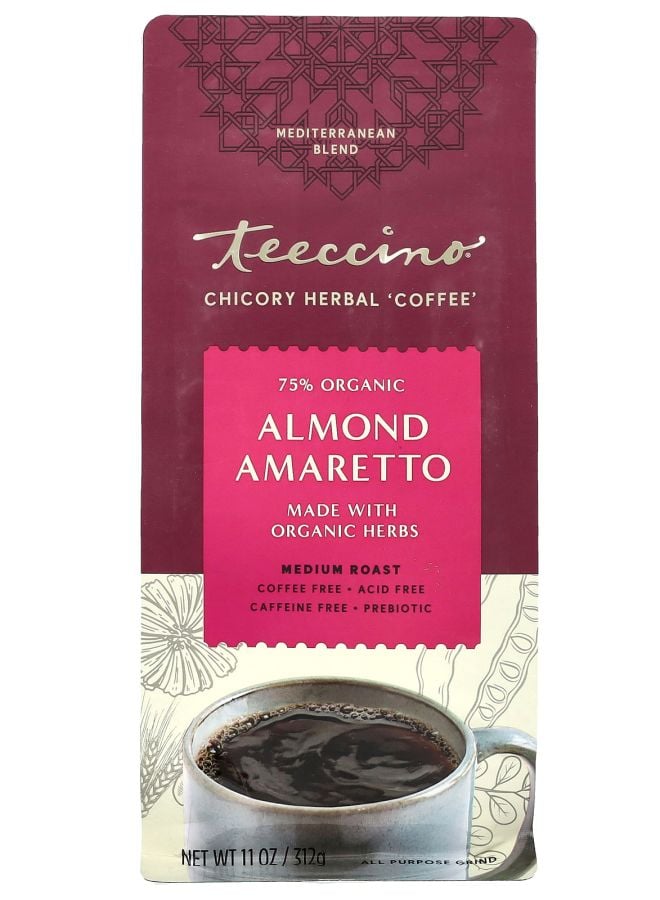 teeccino Chicory Herbal Coffee Almond Amaretto Medium Roast Caffeine Free 11 oz (312 g)