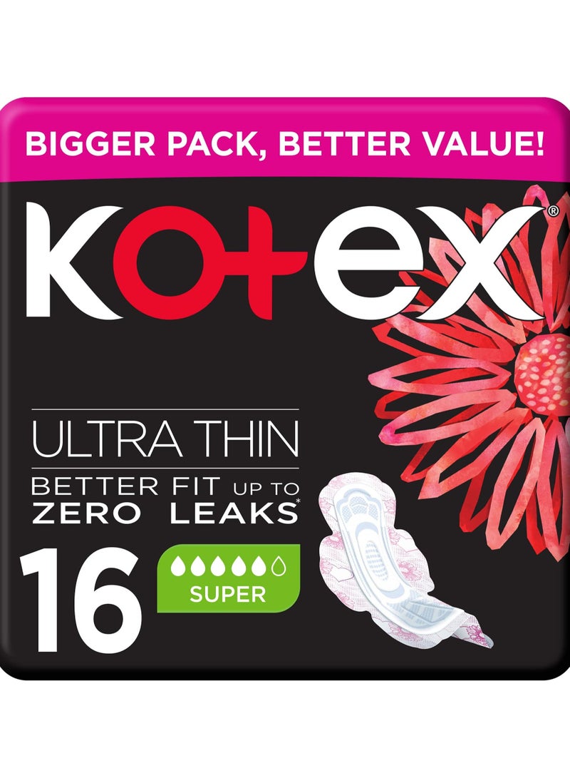 كوتكس 16 فوط صحية وسادات رفيعة للغاية ، فوط صحية فائقة الحجم مع أجنحة