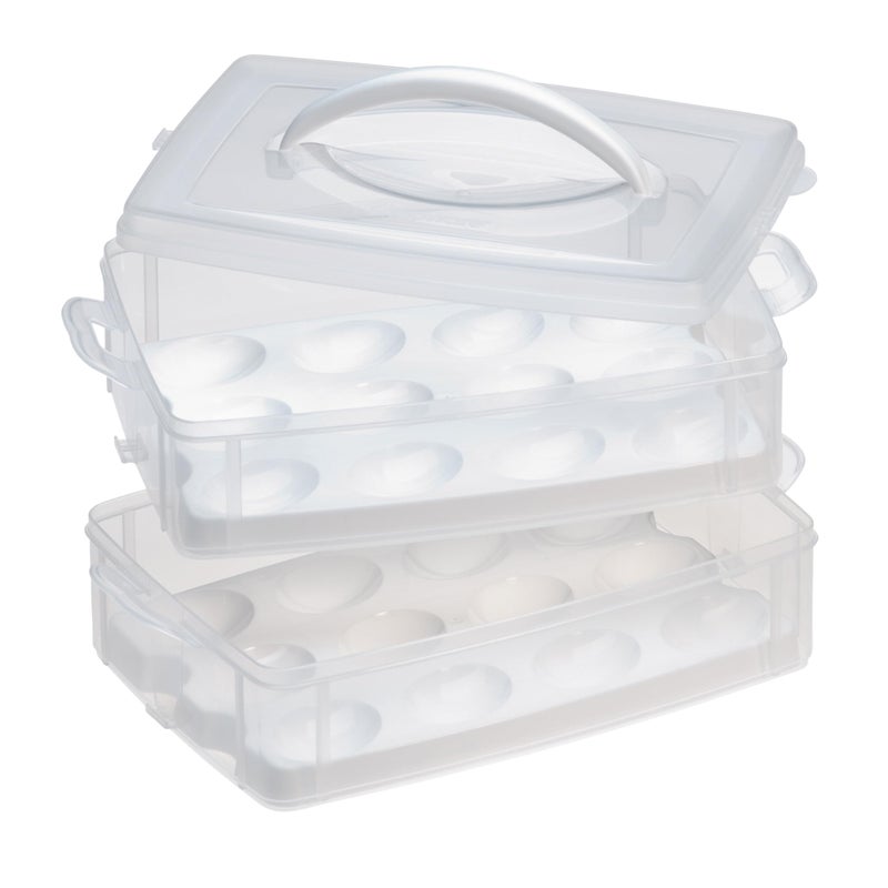 Snapware 2Layer 24 Eggs Plastic Detachable Deviled Egg Carrier Storage Container With Lid and Handle Freezer Dishwasher Microwave Safe