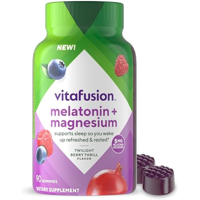 Vitafusion Melatonin Gummies | 5mg | 90 Count | Gummy with Magnesium for Adults | Berry Flavor | Gluten and Dairy-Free Supplement - Image 1