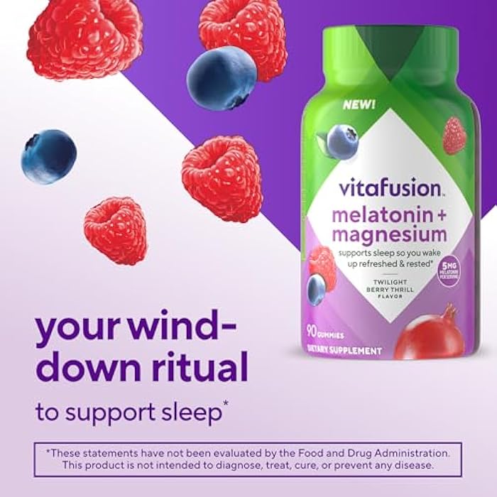 Vitafusion Melatonin Gummies | 5mg | 90 Count | Gummy with Magnesium for Adults | Berry Flavor | Gluten and Dairy-Free Supplement - Image 3