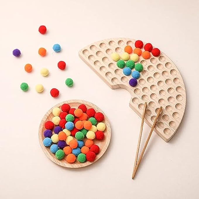 WOODEN PEG BOARD BEADS GAME COLOR SORTING TOYS COUNTING MATCHING GAME BEAD COUNTING FINE MOTOR SKILL MONTESSORI TOYS FOR TODDLERS (RAINBOW) - Image 1
