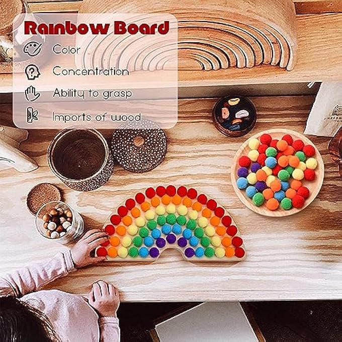 WOODEN PEG BOARD BEADS GAME COLOR SORTING TOYS COUNTING MATCHING GAME BEAD COUNTING FINE MOTOR SKILL MONTESSORI TOYS FOR TODDLERS (RAINBOW) - Image 3