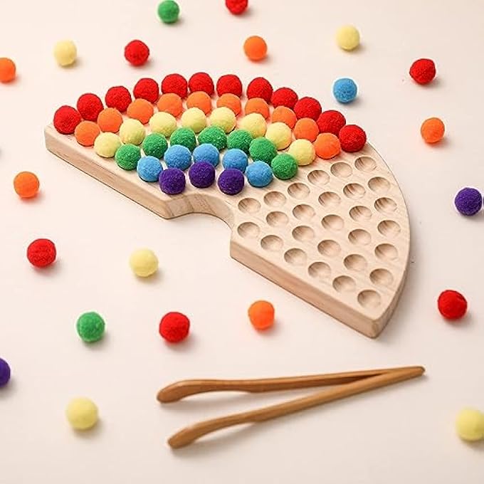 WOODEN PEG BOARD BEADS GAME COLOR SORTING TOYS COUNTING MATCHING GAME BEAD COUNTING FINE MOTOR SKILL MONTESSORI TOYS FOR TODDLERS (RAINBOW) - Image 2