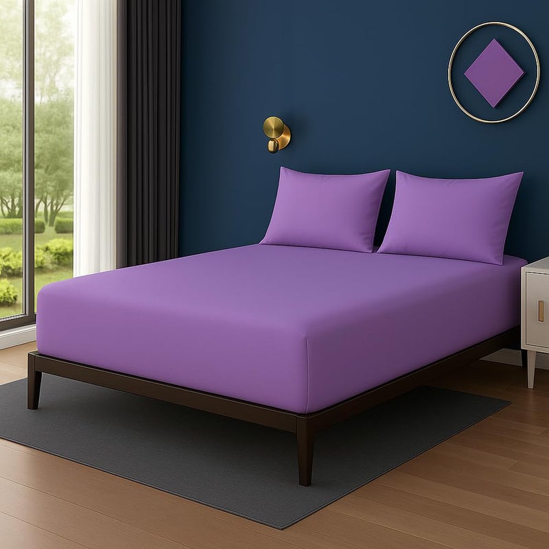 Amali  3 piece Polycotton Bed Sheet KING Size (W200xL200+35) cm 1 Fitted Sheet and 2 Pillowcases Soft, Breathable & Durable Fabric for Home Use - Image 2