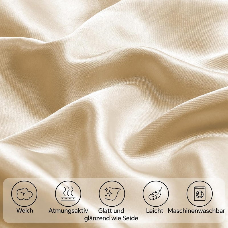 BEDELITE Satin Cushion Cover Set of 2 40 x 80 cm Gold Beige | Silk Pillowcase Alternative, Soft for Summer, 2 Hair Bobbles Included, for Hair and Skin - Image 3