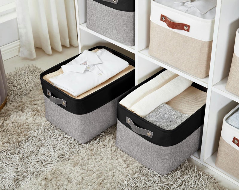 DECOMOMO Storage Baskets for Shelves - Fabric Storage Bins, Linen Closet Organizers and Storage (Grey & Black, Large - 3 Pack) - Image 2