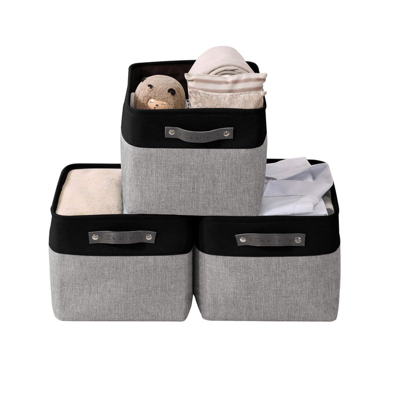 DECOMOMO Storage Baskets for Shelves - Fabric Storage Bins, Linen Closet Organizers and Storage (Grey & Black, Large - 3 Pack) - Image 1