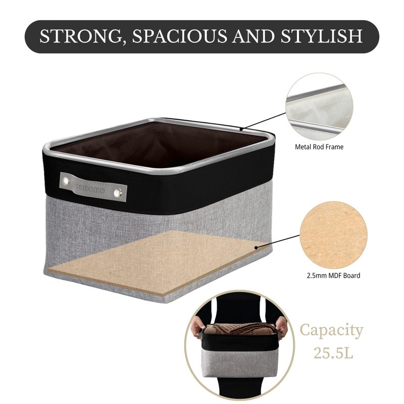 DECOMOMO Storage Baskets for Shelves - Fabric Storage Bins, Linen Closet Organizers and Storage (Grey & Black, Large - 3 Pack) - Image 4