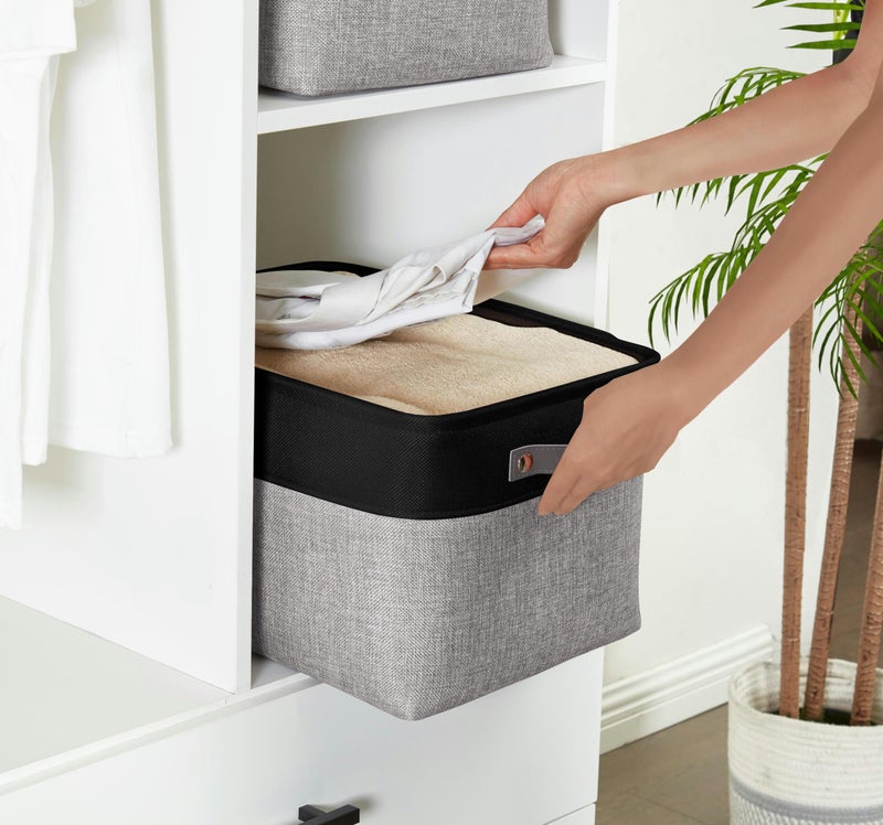 DECOMOMO Storage Baskets for Shelves - Fabric Storage Bins, Linen Closet Organizers and Storage (Grey & Black, Large - 3 Pack) - Image 3